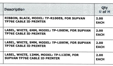 Ribbon, Black - Model TP-R100EB For SUPVAN TP76E Cable ID Printer