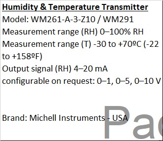 Humidity  Temperature Transmitter  Model: WM261-A-3-Z10/WM291