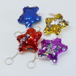 Reversible Sequin Star Keychain- 3.5 Inch w/Keychain