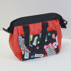 Bingo Bag Red Lucky Bingo Print Square W/ Zipper 6 Pocket
