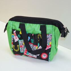 Bingo Bag Green Lucky Bingo Print Square W/ Zipper 6 Pocket