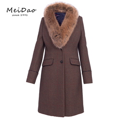 Women's Tweed Wool Blend Coat with Faux Fur Collar;MEIDAO-030010