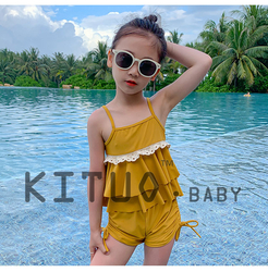 girls two-piece sling yellow swimsuit