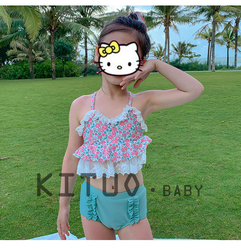 girls two-piece with floral sling tight pants retro swimsuit