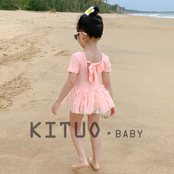 Girls' one-piece bowknot swimsuit