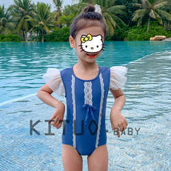 Girls lace gauze sleeve one-piece swimsuit