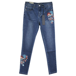 Middle Blue Flower Embroidery Jeans