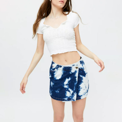 tie die denim mini skirt