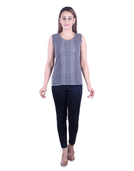 MG Wears Party Sleeveless Embroidered Women’s Grey Top