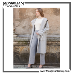 Hooded Cashmere Coat with Ribbon Cuffs