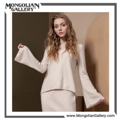Vneck Cashmere Shirt with Bell Sleeves