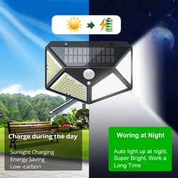180 Solar LED Light Outdoor Solar Lamp with Motion Sensor Light LED Spotlight Waterproof Sunlight