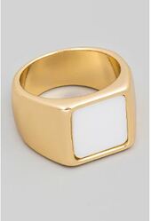 Metallic Square Stone Signet Ring