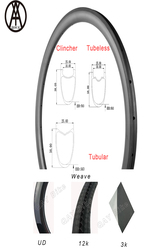Wholesale 38mm Carbon bicycle Clincher Rim hookless/hook