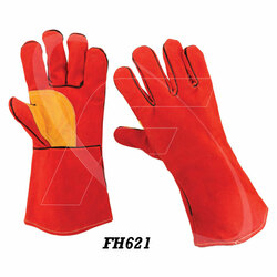 Best Quality Mig Welding Gloves in Cowhide Split Leather Red Leather Welding Gloves