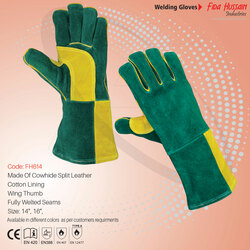 MIG Welding Gloves in Cowhide Split Leather  Green Cowhide Welding Gloves