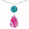 Large Pink Agate, Turquoise Gemstone Colorful Pendant, Bold Pendant
