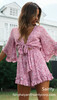2021 Summer Women Fashion Red Allover Floral Playsuit Tie Front Romper One Piece Jumpsuit