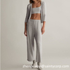 Spring Summer gray soft 3pcs indoor loose-fitting wide-leg pajama home leisure wear for women