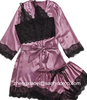 Women Satin Chiffon Nightgown Pajama Sleepwear Silk Floral Pajamas 3 Piece Set Sexy leisure wear