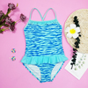 2021 little girl one-piece with crossing back , laser cut ruffle skirt 70