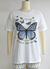 Roll Cuff SS Butterfly Graphics Printed Womens Loose Fit Fashion Top