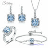 Sobling wholesale Nano Sky Blue Topaz 4pcs Jewelry set with Rings Adjustable bolo Bracelet Drop Earr