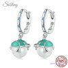 Sobling 925 Sterling Silver round hoop Earrings with Aqua enamel sea turtle cap freshwater pearl dro