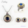 Sobling antique bali style designer inspired jewelry set with lotus blossom patterns and round ruby