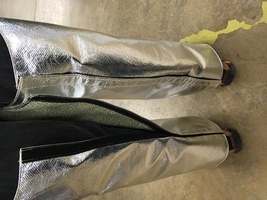 Aluminized Chaps cover the full leg, expose the buttock area, velcro closure back view