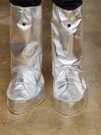 Aluminized Knee High Spats with side shoe coverage, velcro closure front view