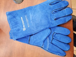 Gloves blue leather back